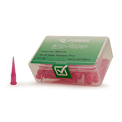 Fisnar Quantx Dispensing Tip, Tapered, 20G, 32mm, Luer Lock, PINK. Pack of 50
