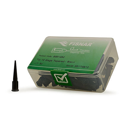 Fisnar Quantx Dispensing Tip, Tapered, 18G, 32mm, Luer Lock, UV Block, BLACK. Pack of 50