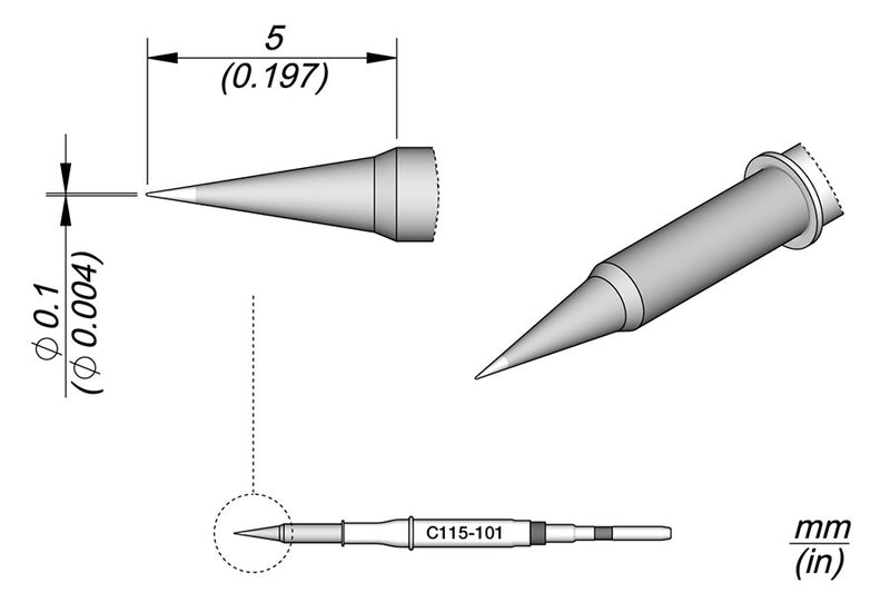 JBC Nano Solder Tip Conical 0.1mm Dia C115101