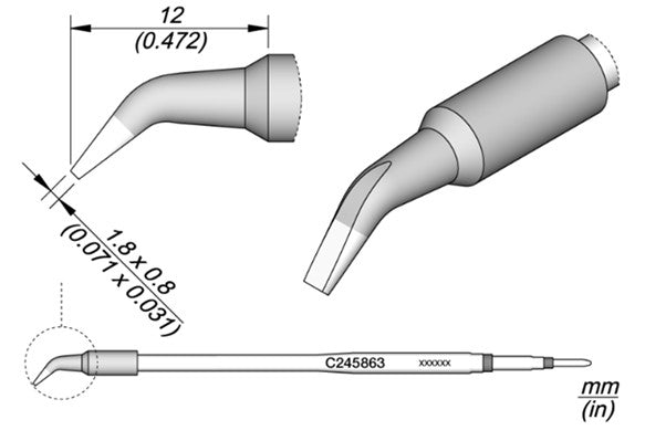JBC Soldering Tip Cartridge Chisel Bent 1.58 x 0.8L