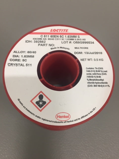 Multicore, 511, 60/40, 5C, 1.63mm, Solder Wire, 500g