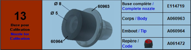 Europlacer Nozzle COMPLETE No.13 ( calibration Red code) - EUE114719