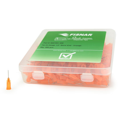 Fisnar Quantx Dispensing Tip, Blunt-End, 23G, 12.7mm, Luer Lock, ORANGE. Pack of 50