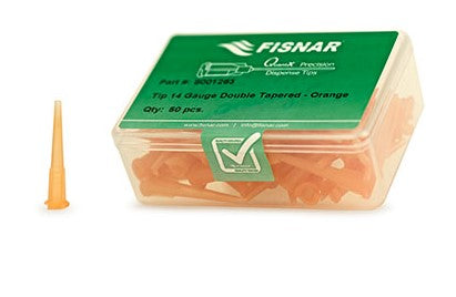 Fisnar Quantx Dispensing Tip, Double Tapered, 14G, 32mm, Luer Lock, ORANGE, Pack of 50