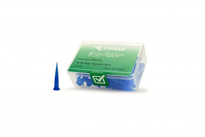 Fisnar Quantx Dispensing Tip, Tapered, 22G, 32mm, Luer Lock, BLUE. Pack of 50 - FIS8001273P50
