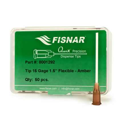 Fisnar Quantx Dispensing Tip, Flexible, 15G, 38.1mm, Luer Lock, AMBER. Pack of 50