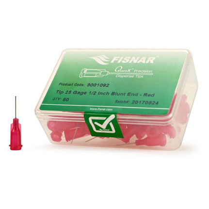 Fisnar Quantx Dispensing Tip, Blunt-End, 25G, 12.7mm, Luer Lock. RED. Pack of 50