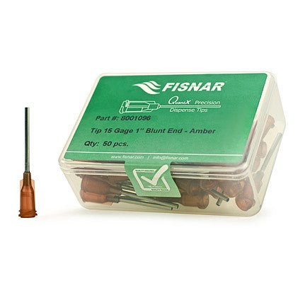 Fisnar Dispensing Tip, Blunt-End, 15G, 25.4mm, Luer Lock, AMBER. Pack of 50