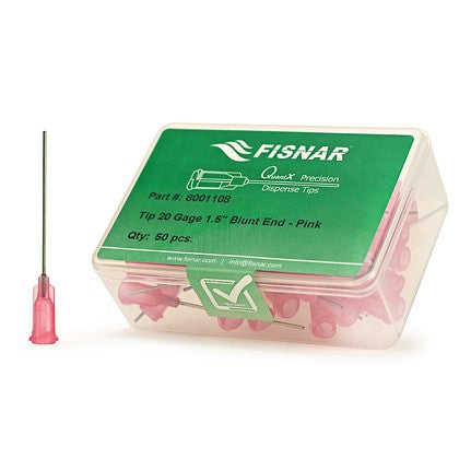 Fisnar Quantx Dispensing Tip, Blunt End, 20G. 38.1mm, Luer Lock, PINK. Pack of 50