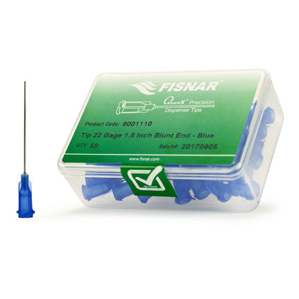 Fisnar Quantx Dispensing Tip, Blunt-End, 22G, 38.1mm, Luer Lock, BLUE, Pack of 50