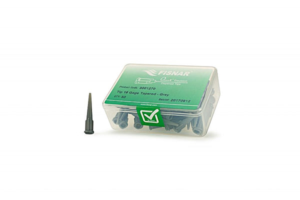 Fisnar Dispensing Tip, Tapered, 16G, 32mm, Luer Lock, GREY, Packof 50.