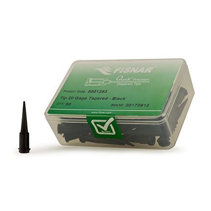 Fisnar Quantx Dispensing Tip, Tapered, 20G, 32mm, Luer Lock, UV Block, BLACK. Pack of 50