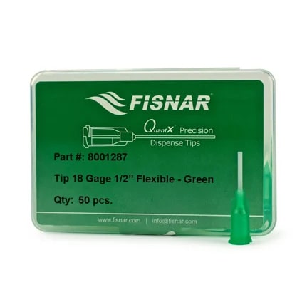 Fisnar Dispensing Tip. Flexible. 18G. 12.7mm. Luer Lock. GREEN. Pack of 50