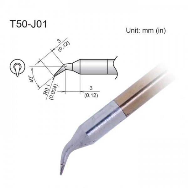 Hakko T50-J01 Micro Soldering Tip Bent Conical 0.1mm