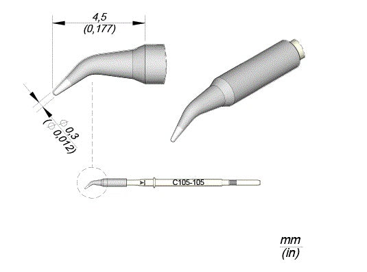 JBC Nano Solder Tip Bent Conical 0.3mm