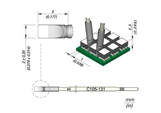 JBC Nano Soldering Tip Chisel 2 x 0.35mm