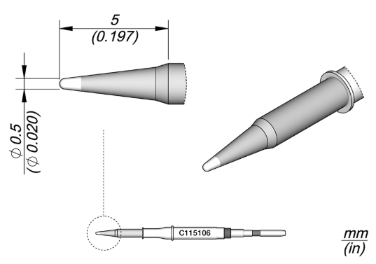 JBC Nano Solder Tip Conical Bent 0.5mm Dia C115106