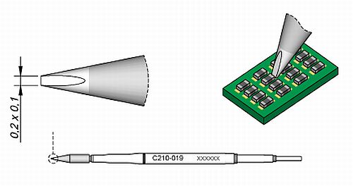 JBC Soldering Tip Cartridge, Chisel 0.2mm x 0.1mm