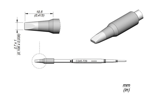 JBC Soldering Tip Cartridge Chisel 2.7 x 1.0 mm