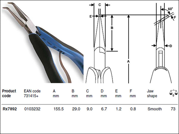 Lindstrom RX Series Supreme Bent Long Nose Pliers, Smooth