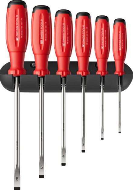 PB Swiss SwissGrip Evo Slotted Screwdriver Set with Wall Bracket