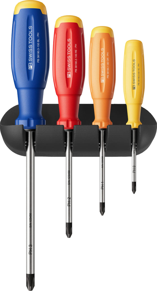 PB Swiss 38242 RainBow SwissGrip Evo Phillips Screwdriver Set with Wall Bracket in Box