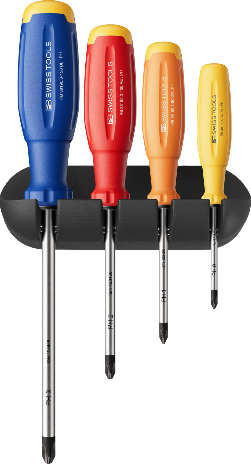 PB Swiss 38242 RainBow SwissGrip Evo Phillips Screwdriver Set with Wall Bracket in Box