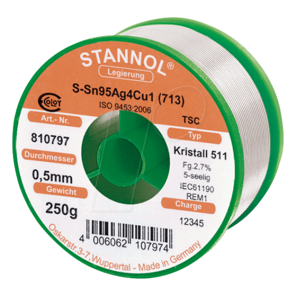 Stannol Solder Sac 305, Lead Free, 0.5mm, 250g