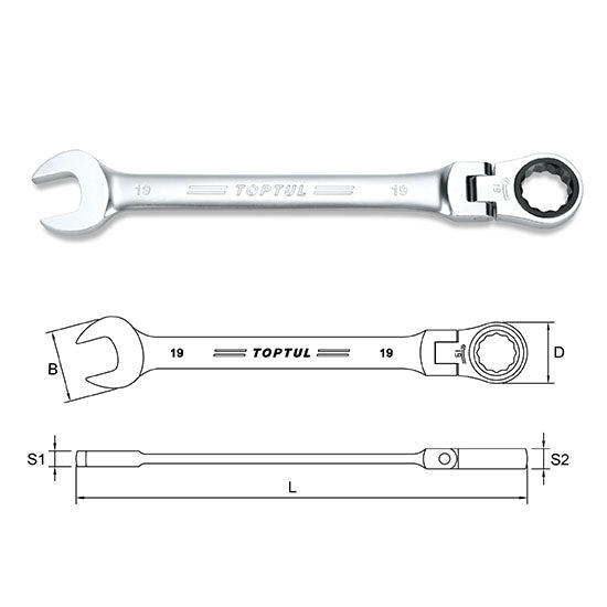 Toptul Flexible Ratchet Combination Wrench 15mm