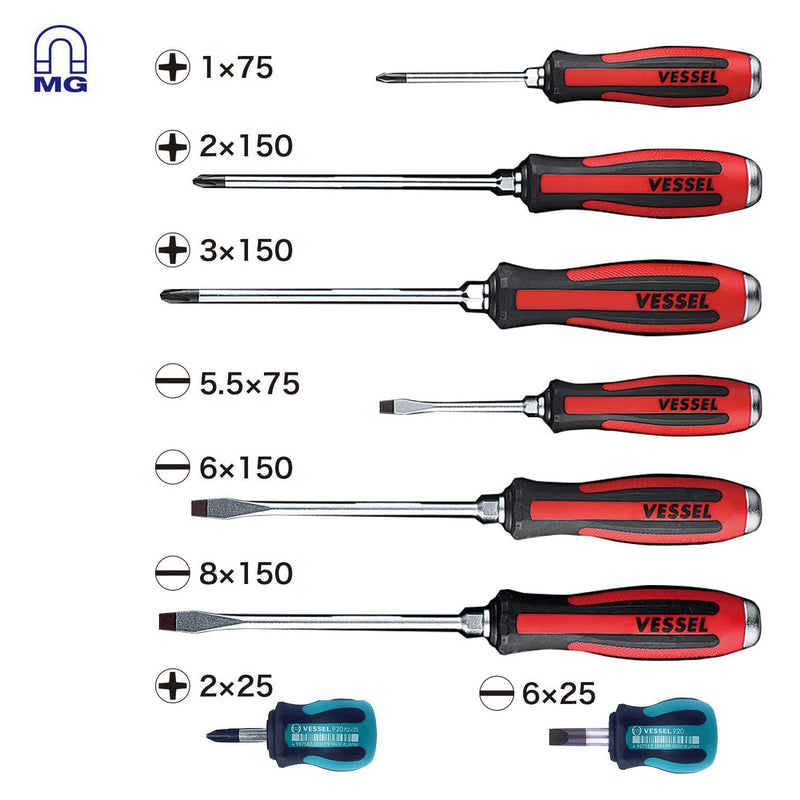 Vessel JIS Megadora Tang Thru Screwdriver Set 8pc