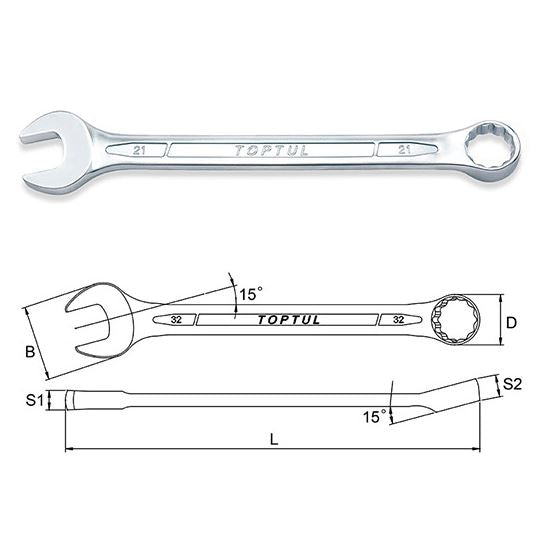 Toptul 9mm Combination Wrench - Ring & Open End