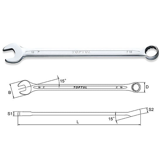 Toptul 17mm XL Combination Wrench - Ring & Open End