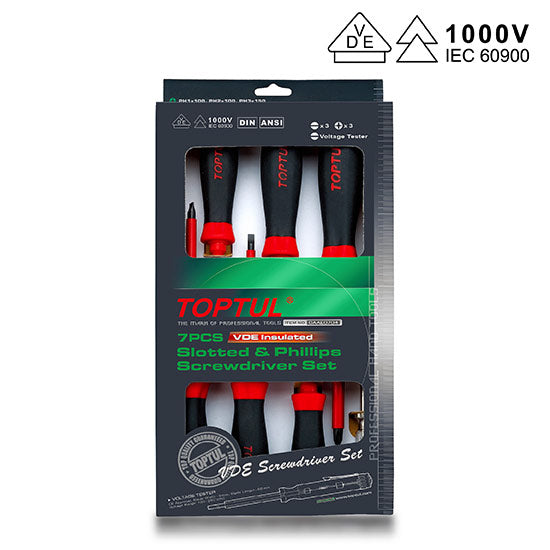 Toptul 7pcs VDE Insulated Slotted & Phillips Screwdriver Set