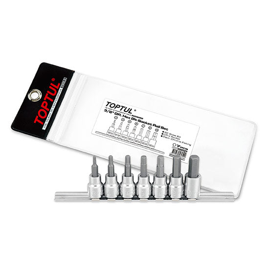Toptul 7pcs 3/8" Drive Hex Bit Socket Rail Set 3-10mm