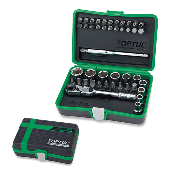 Toptul 45pcs 1/4" Hex Drive Mini Ratchet Socket & Bit Set