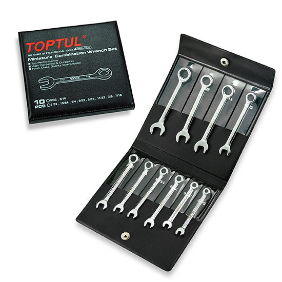 Toptul 10pcs Miniature Combination Wrench Set SAE Mirror Polished