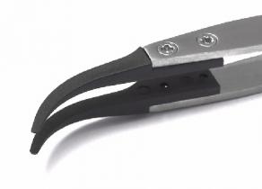 Sipel Tweezers Quick Change, Black Esd Safe, Curved Flat Tip, 120mm