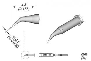 JBC Nano Solder Tip Conical Bent 0.1mm Dia C115118