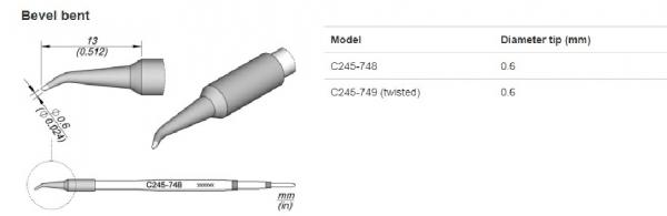 JBC Soldering Tip Cartridge Bevel bent  0.6mm