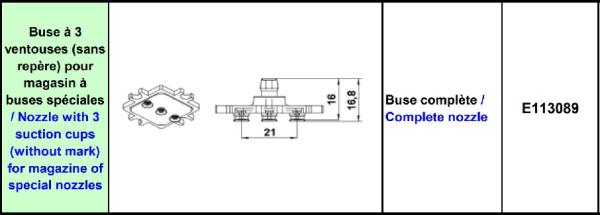 Europlacer Nozzle with 3 Suction Cups (without mark) for Magazine of Special Nozzles Complete