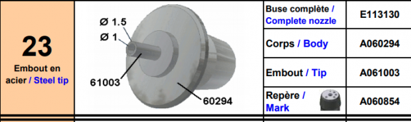 Europlacer Nozzle Complete No. 23 Steel Tip