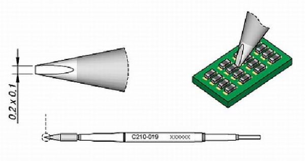 JBC Soldering Tip Cartridge, Chisel 0.2mm x 0.1mm