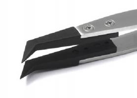 Sipel Tweezers Quick Change, Black Esd Safe, Very Fine Angulated Flat Tip, 120mm