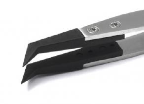 Sipel Tweezers Quick Change, Black Esd Safe, Very Fine Angulated Flat Tip, 120mm