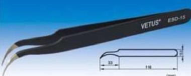 Vetus TS-15 Tweezers, ESD, Curved Fine Point Precision