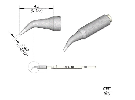 JBC Nano Solder Tip Bent Conical 0.3mm